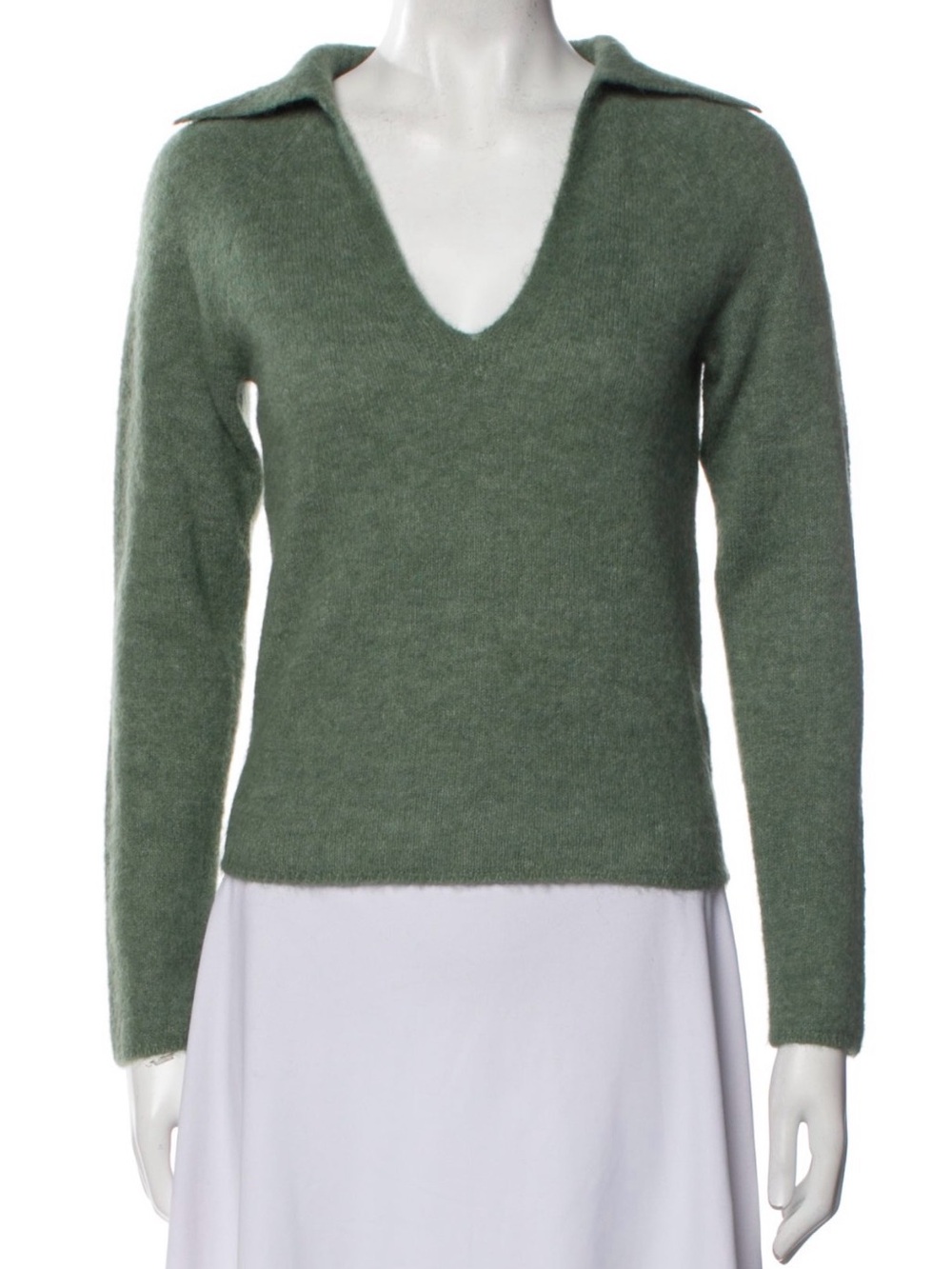 Vince Alpaca Blend Green V-Neck Collared Sweater XS Soft Luxe Knit